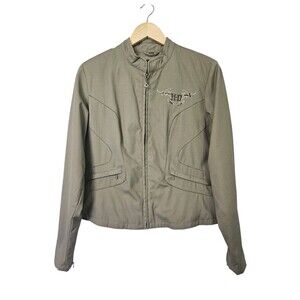 Harley Davidson Motorcycle Jacket Tan With Logo On Front & Back Full Zip Size M‎
